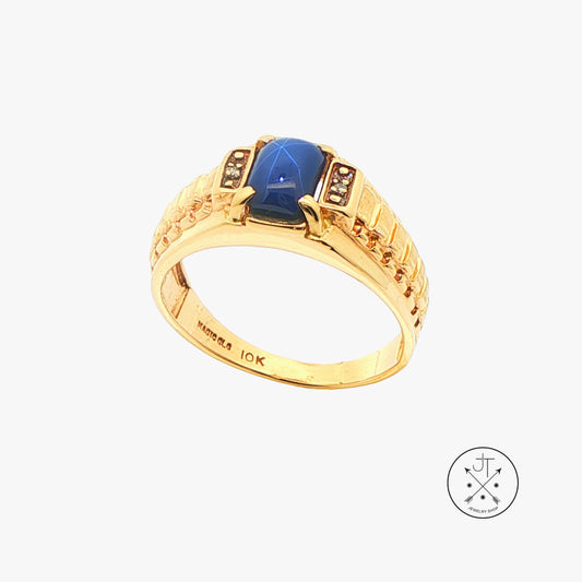 Vintage 10k Yellow Gold Ring Size 9.75 Created Blue Star Sapphire Magic Glo
