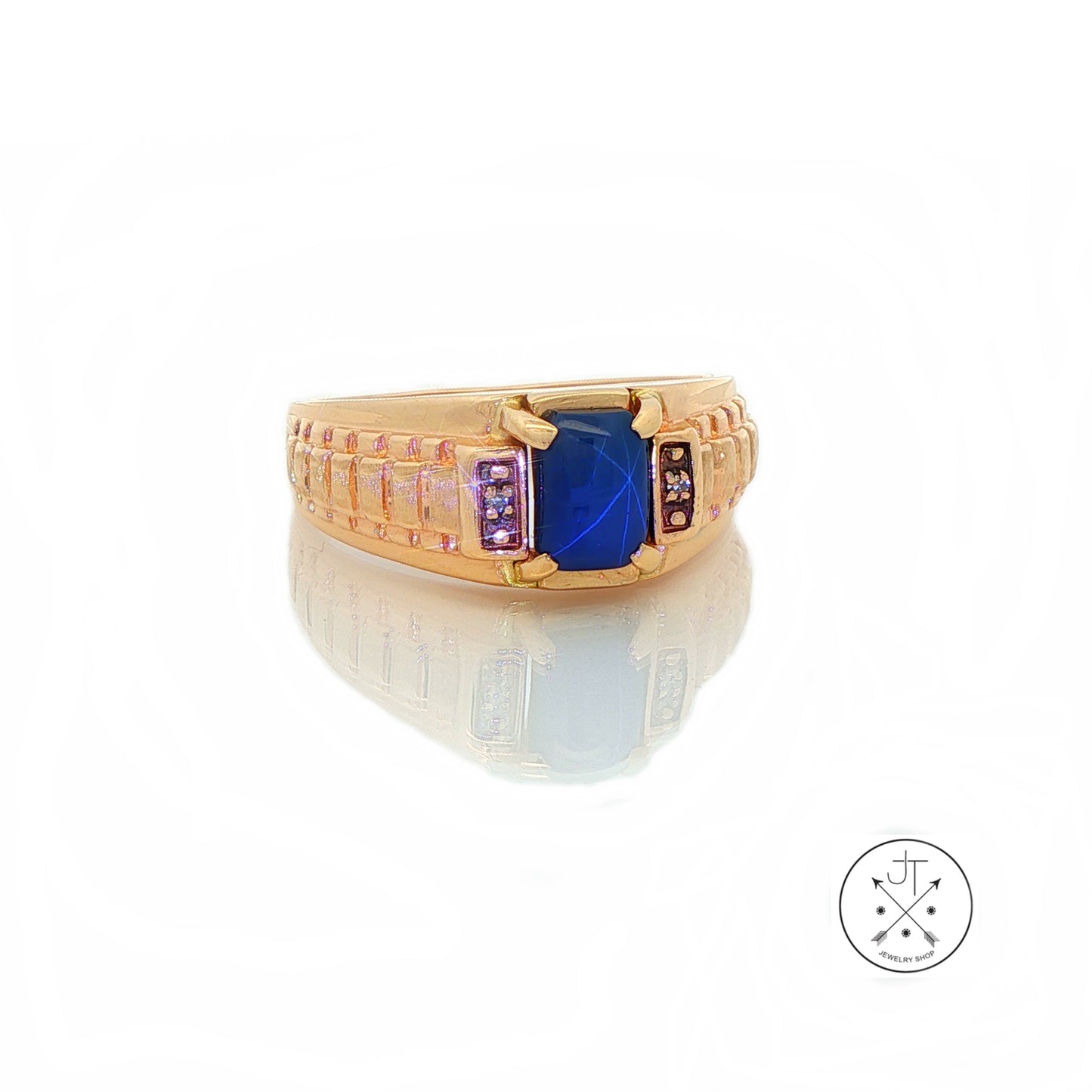 Vintage 10k Yellow Gold Ring Size 9.75 Created Blue Star Sapphire Magic Glo