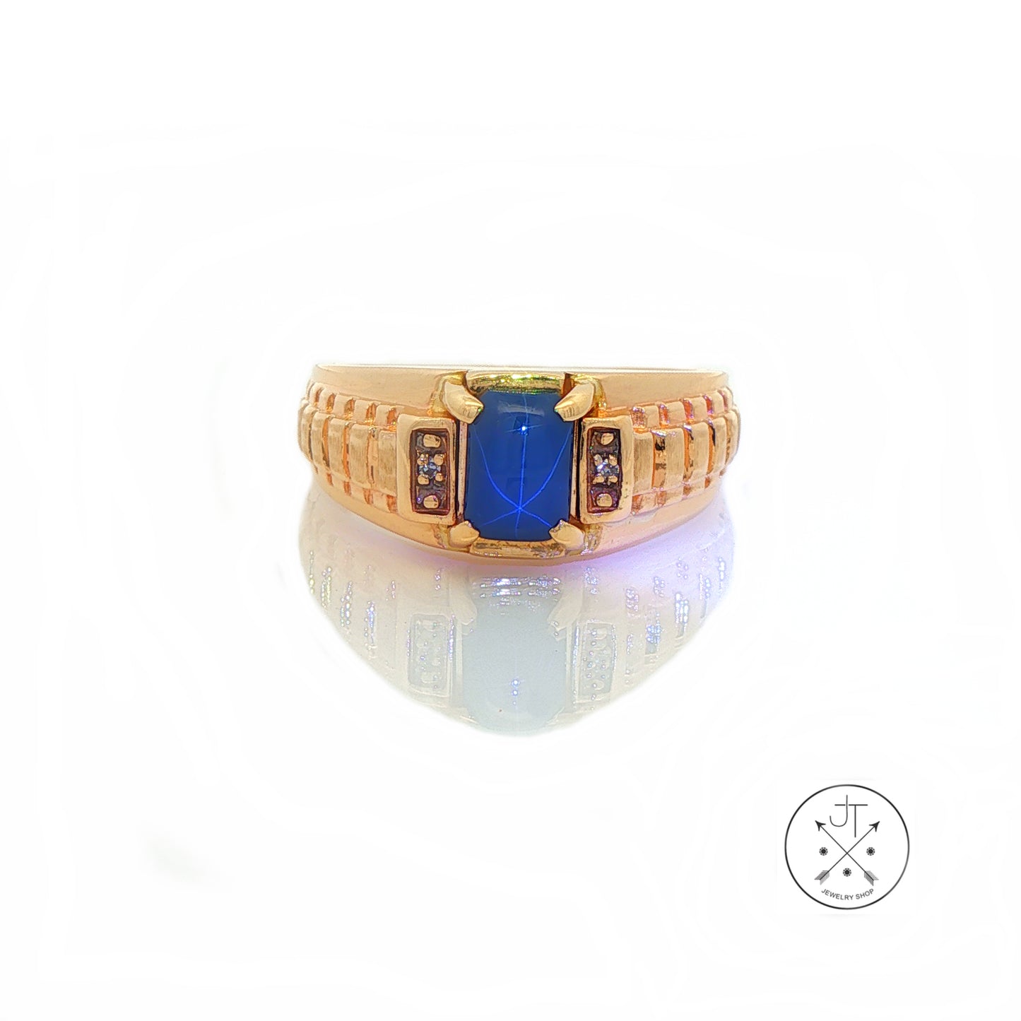 Vintage 10k Yellow Gold Ring Size 9.75 Created Blue Star Sapphire Magic Glo