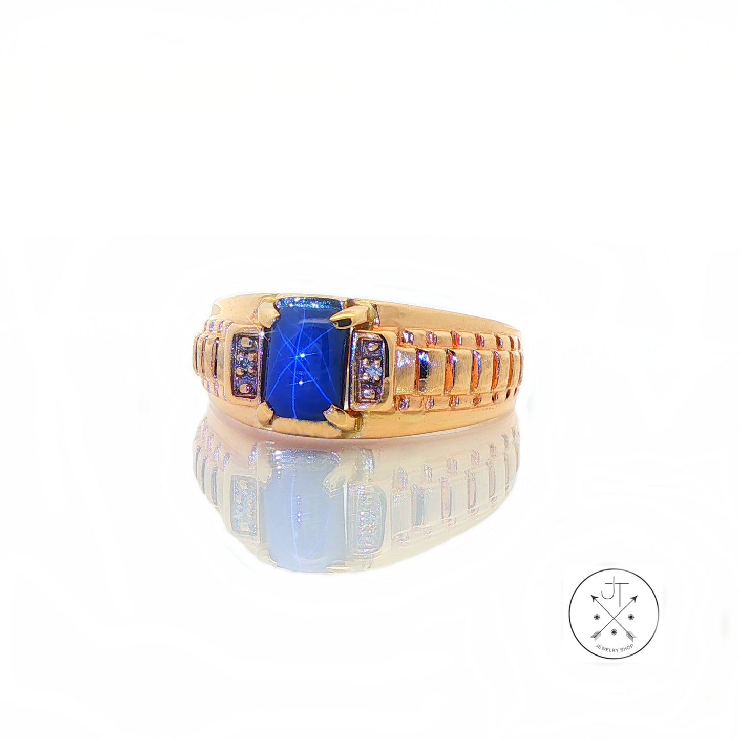 Vintage 10k Yellow Gold Ring Size 9.75 Created Blue Star Sapphire Magic Glo