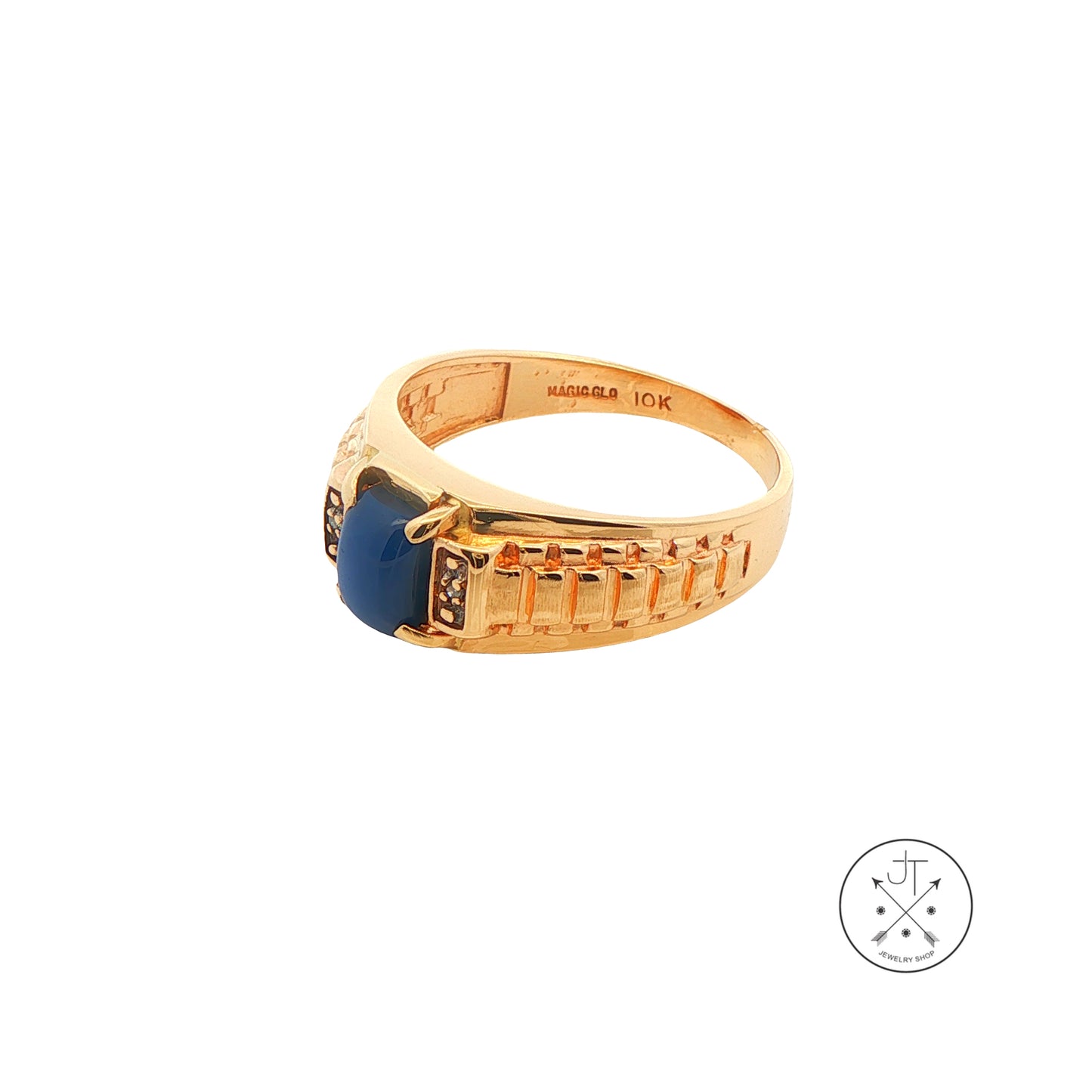 Vintage 10k Yellow Gold Ring Size 9.75 Created Blue Star Sapphire Magic Glo