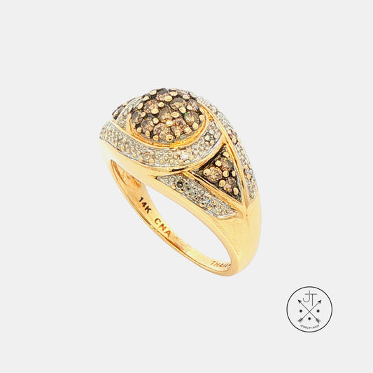 Vintage 14k Yellow Gold Domed Ring with .30 ctw natural Diamonds Size 6.75