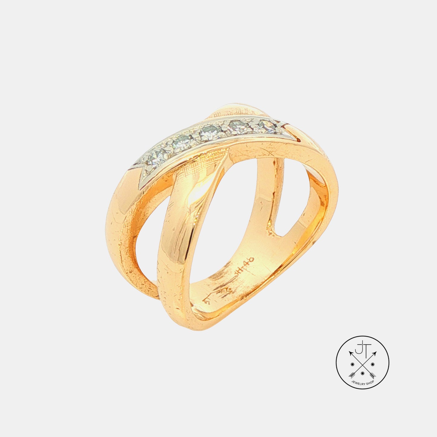 Vintage 14k Yellow Gold Criss Cross X Ring with .15 ctw natural Diamonds Size 6