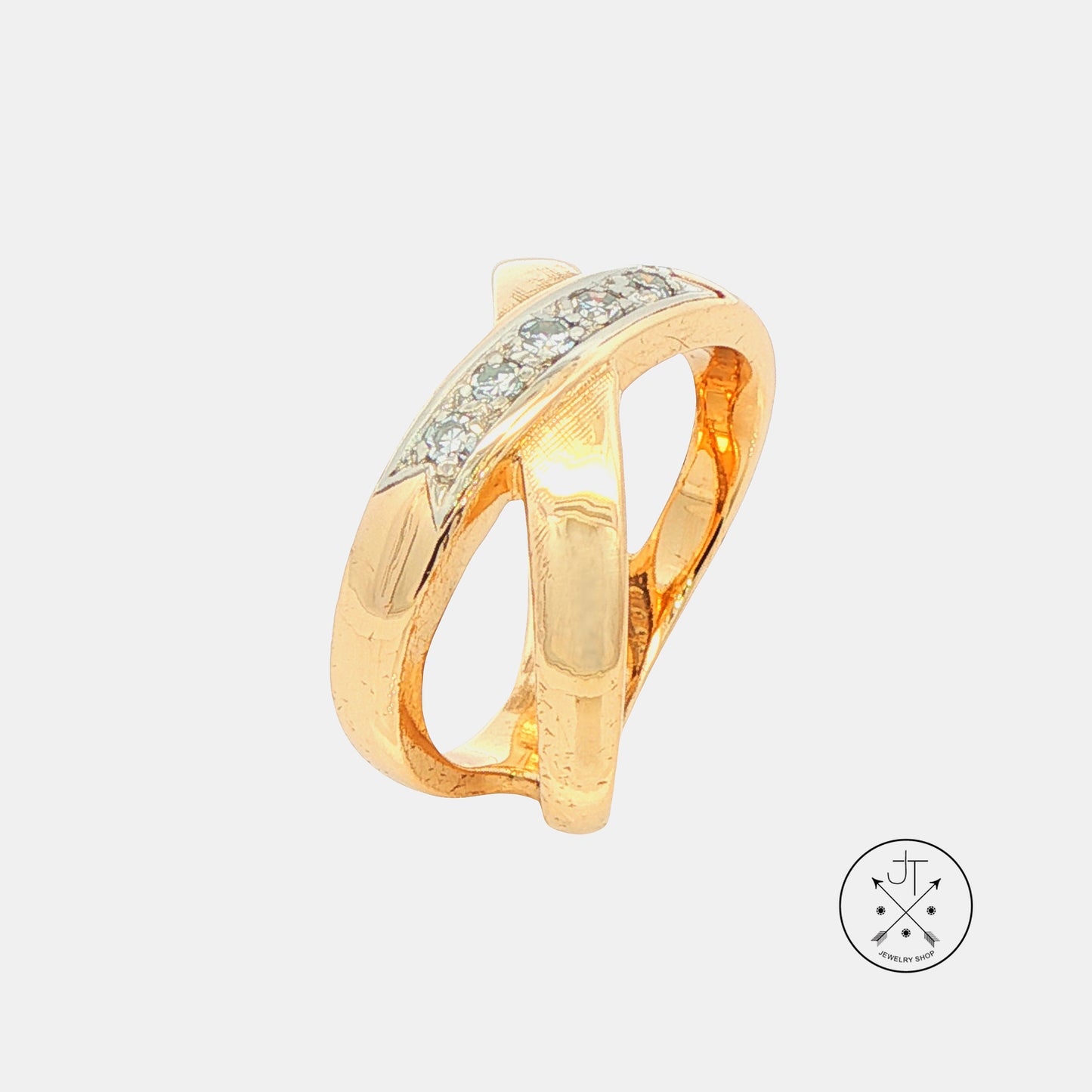 Vintage 14k Yellow Gold Criss Cross X Ring with .15 ctw natural Diamonds Size 6