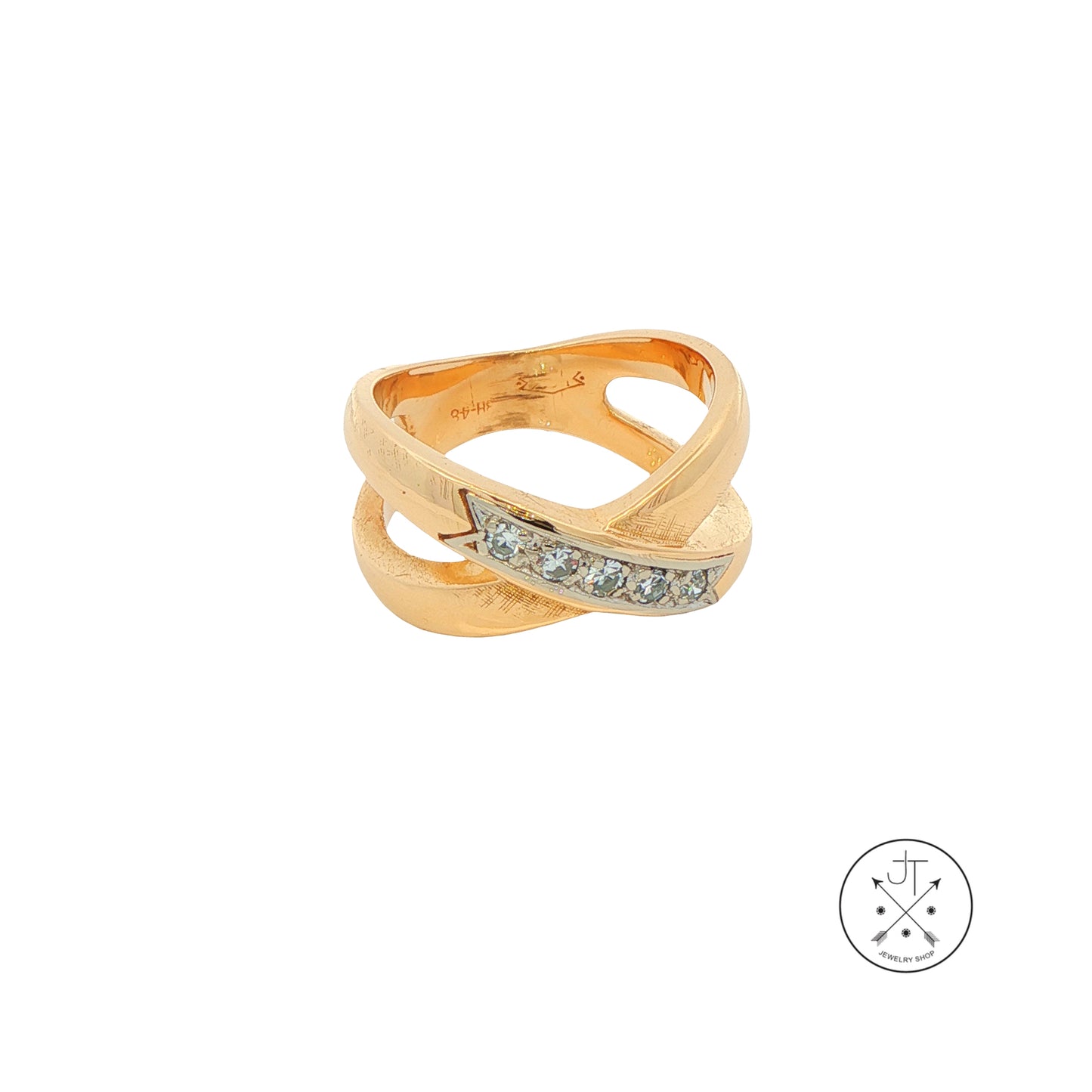 Vintage 14k Yellow Gold Criss Cross X Ring with .15 ctw natural Diamonds Size 6