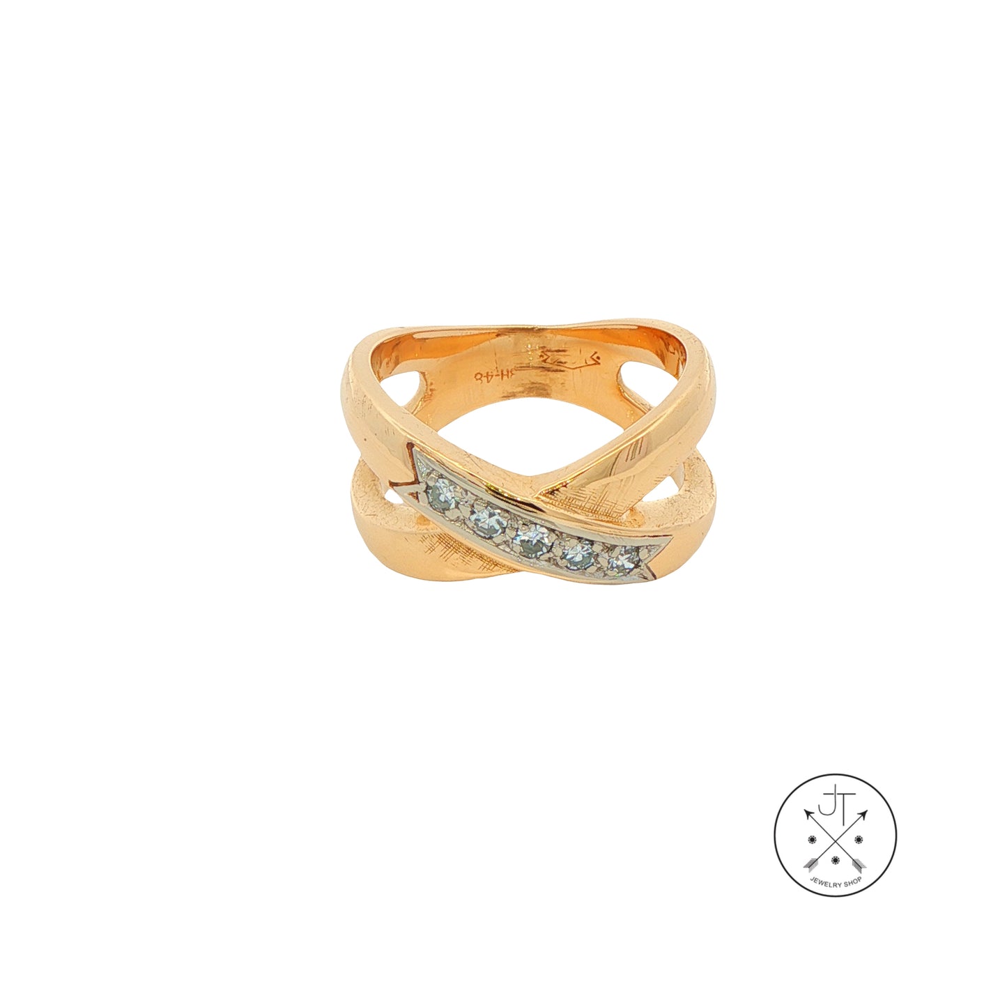 Vintage 14k Yellow Gold Criss Cross X Ring with .15 ctw natural Diamonds Size 6