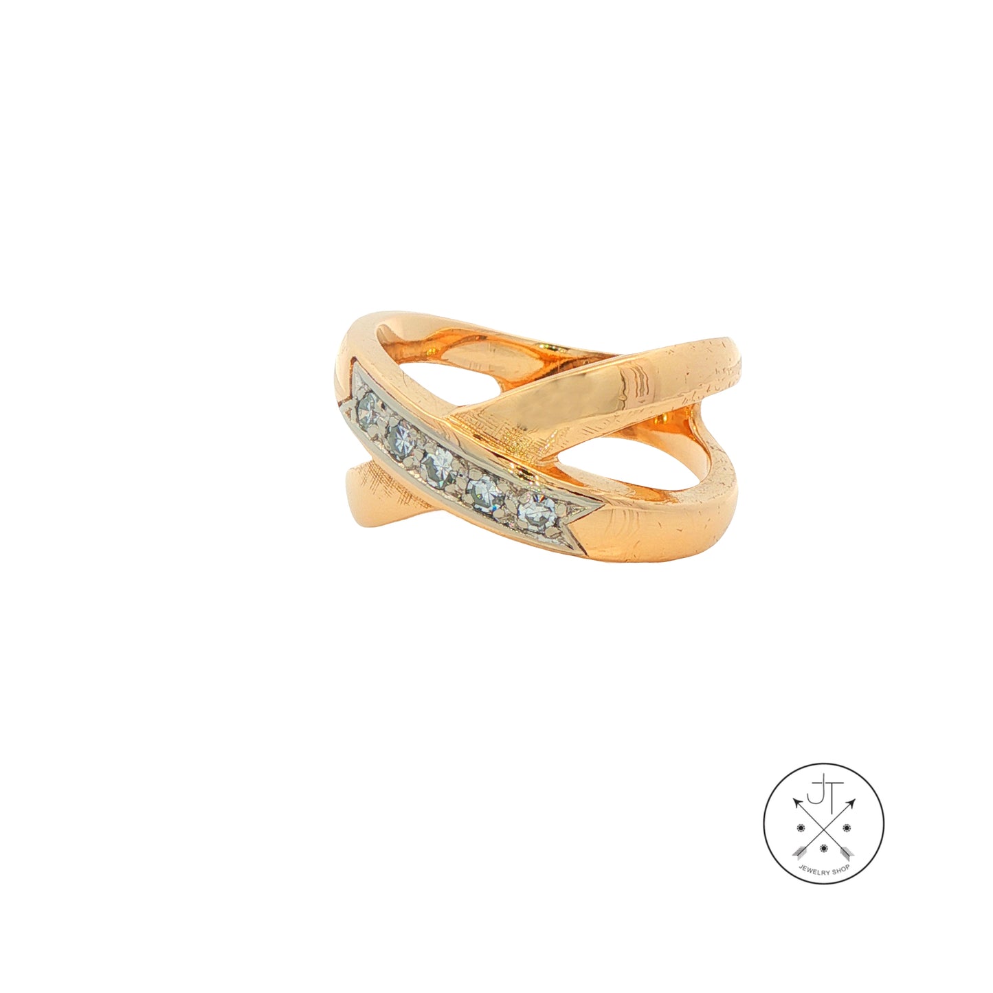 Vintage 14k Yellow Gold Criss Cross X Ring with .15 ctw natural Diamonds Size 6