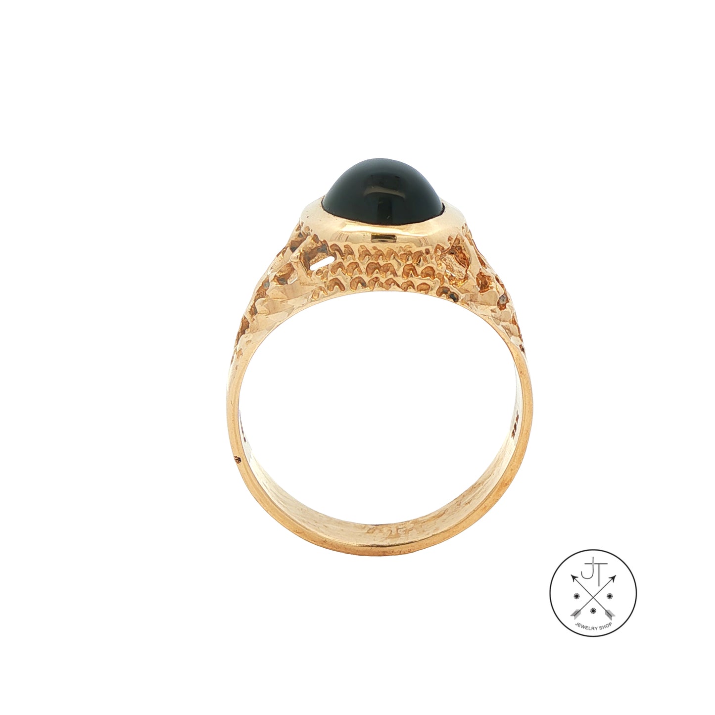 Vintage 10k Yellow Gold Ring Size 10.75 with Black Onyx Cabochon