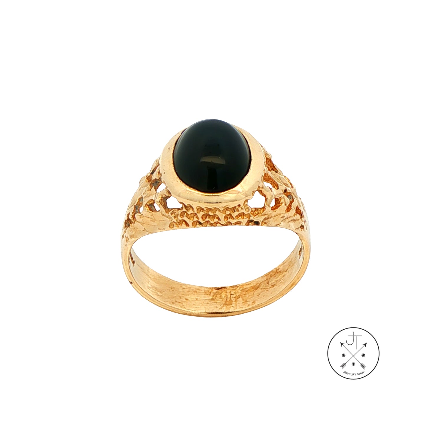Vintage 10k Yellow Gold Ring Size 10.75 with Black Onyx Cabochon