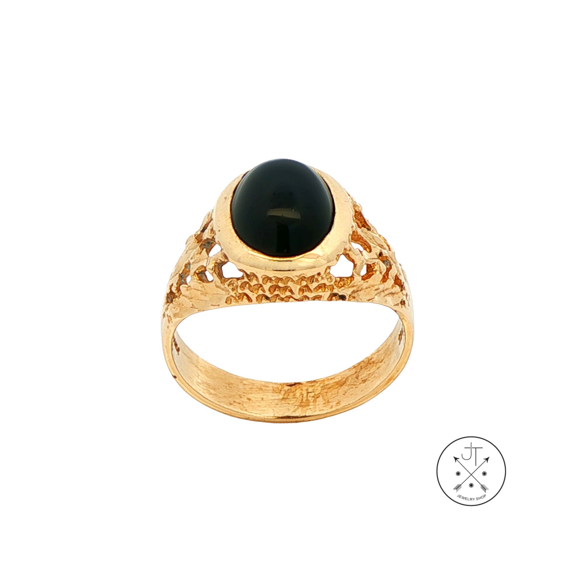 Vintage 10k Yellow Gold Ring Size 10.75 with Black Onyx Cabochon