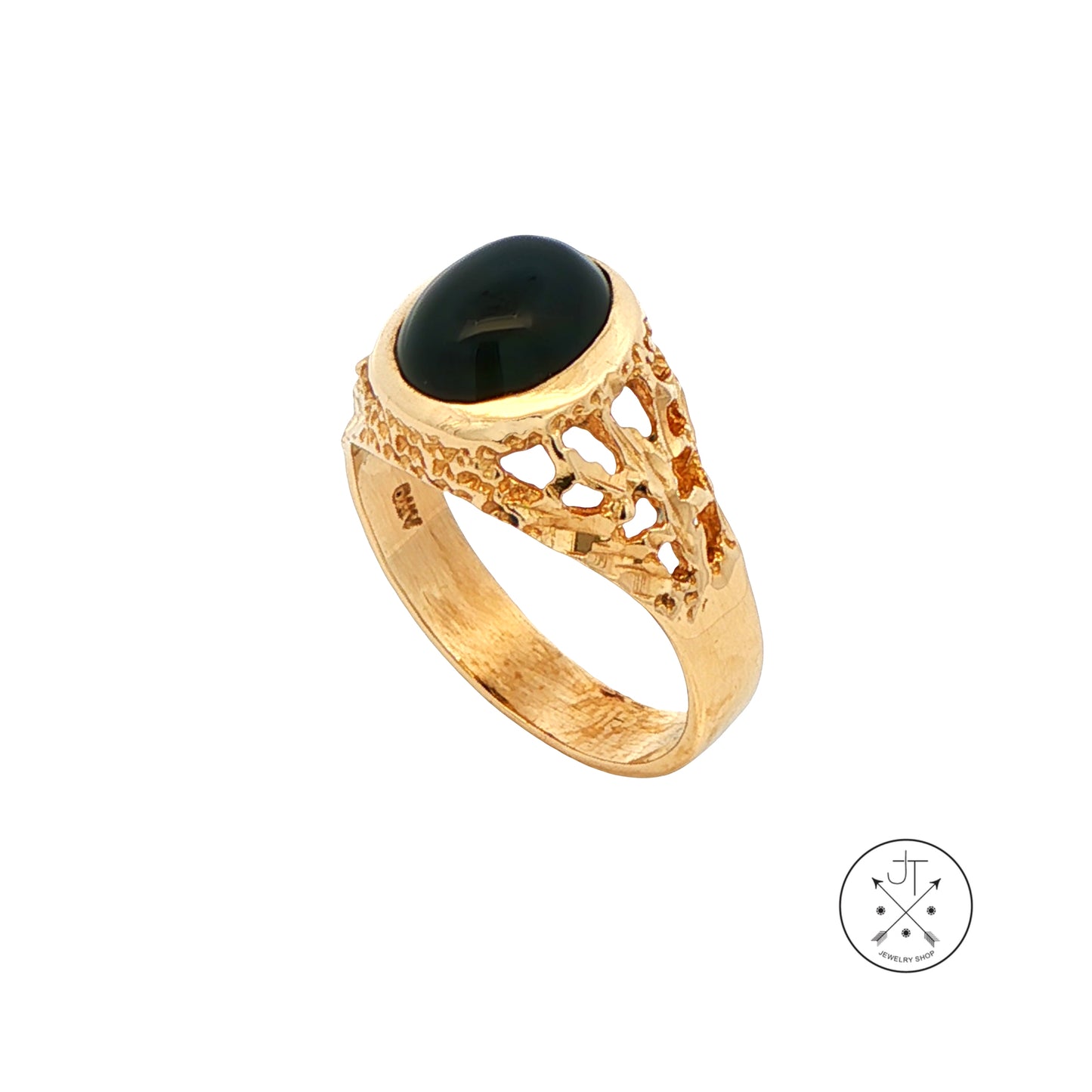 Vintage 10k Yellow Gold Ring Size 10.75 with Black Onyx Cabochon