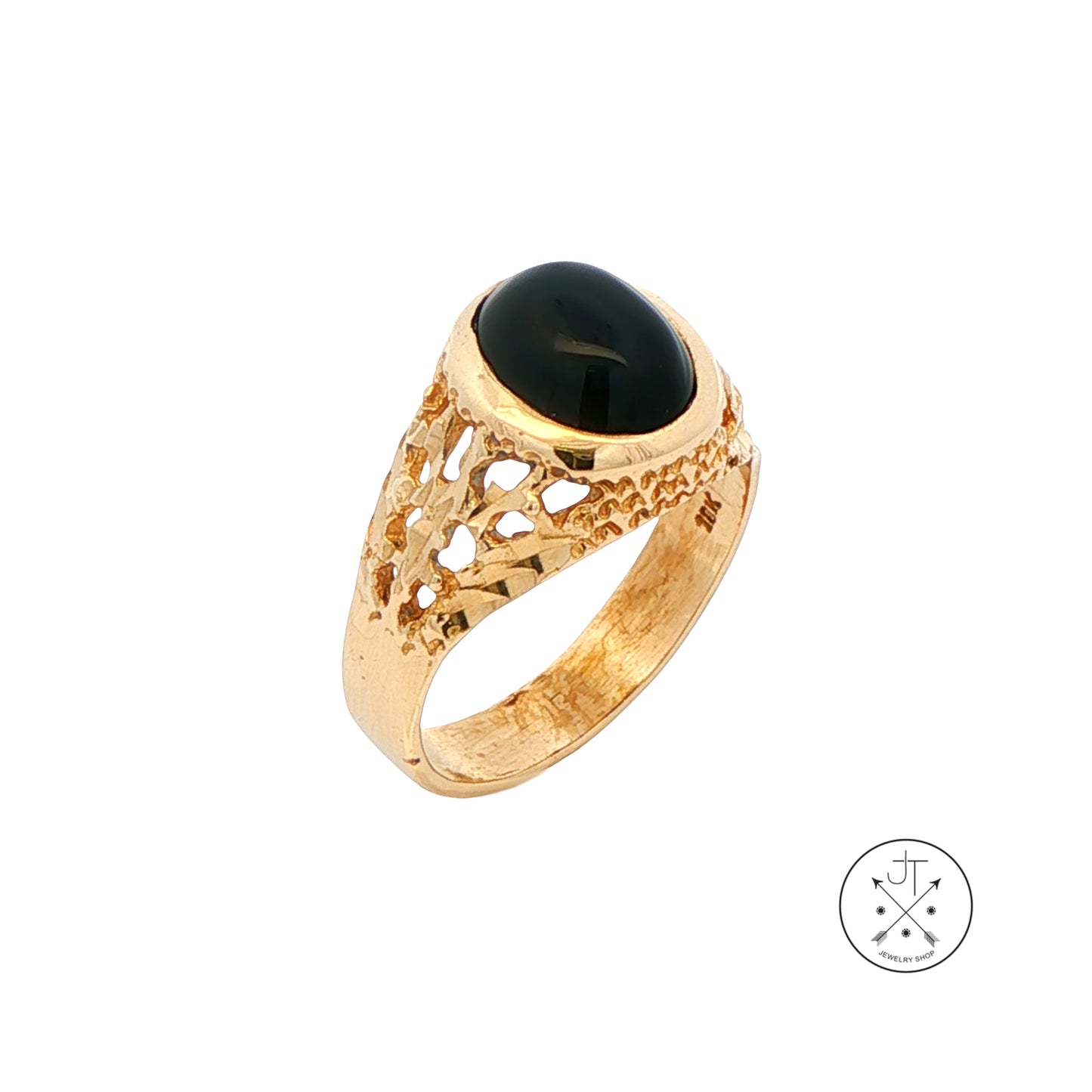 Vintage 10k Yellow Gold Ring Size 10.75 with Black Onyx Cabochon