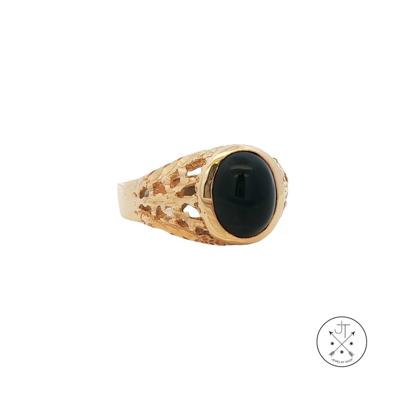 Vintage 10k Yellow Gold Ring Size 10.75 with Black Onyx Cabochon