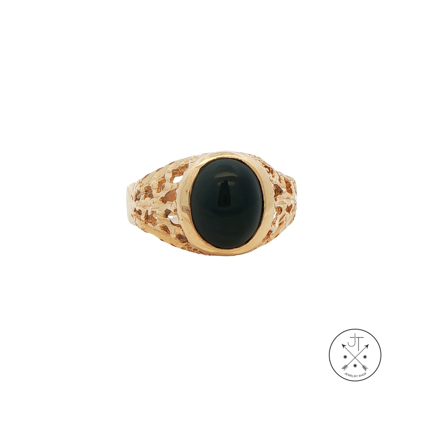 Vintage 10k Yellow Gold Ring Size 10.75 with Black Onyx Cabochon