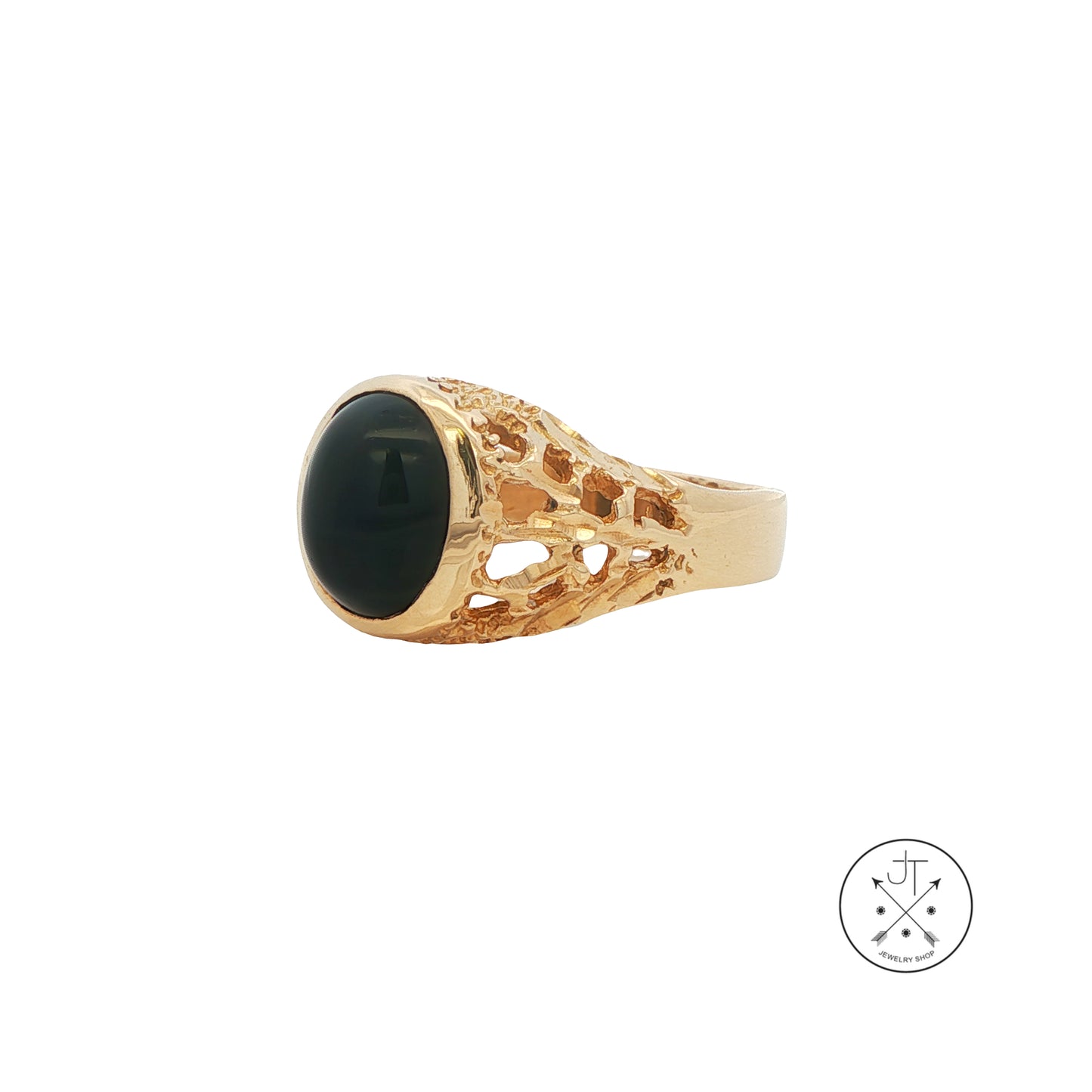 Vintage 10k Yellow Gold Ring Size 10.75 with Black Onyx Cabochon