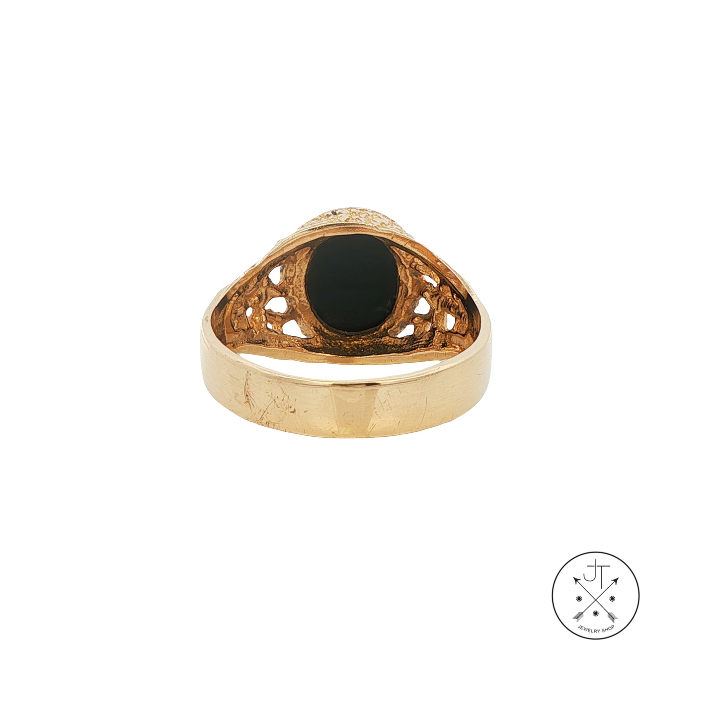 Vintage 10k Yellow Gold Ring Size 10.75 with Black Onyx Cabochon