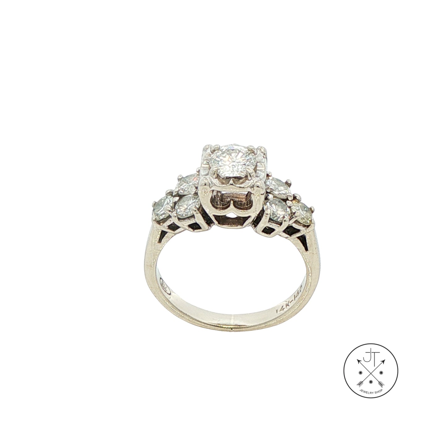 Vintage 14k White Gold Solitaire Ring with Accents 1ctw Natural Diamonds Size 5.75