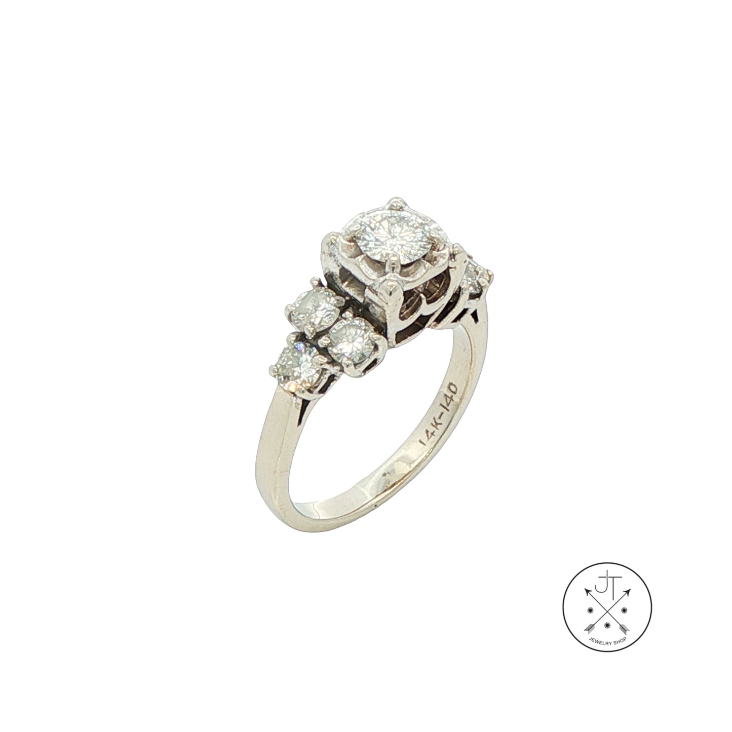 Vintage 14k White Gold Solitaire Ring with Accents 1ctw Natural Diamonds Size 5.75