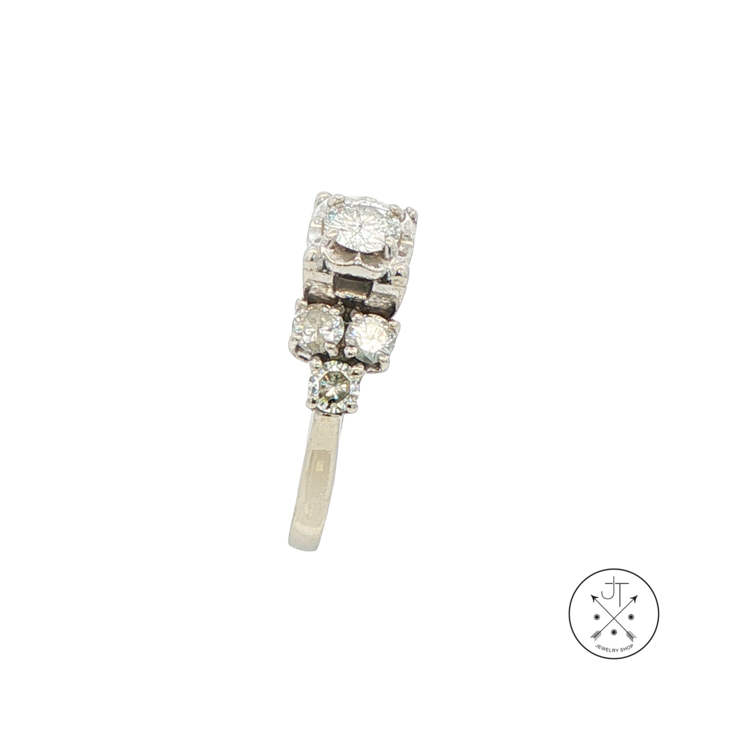 Vintage 14k White Gold Solitaire Ring with Accents 1ctw Natural Diamonds Size 5.75