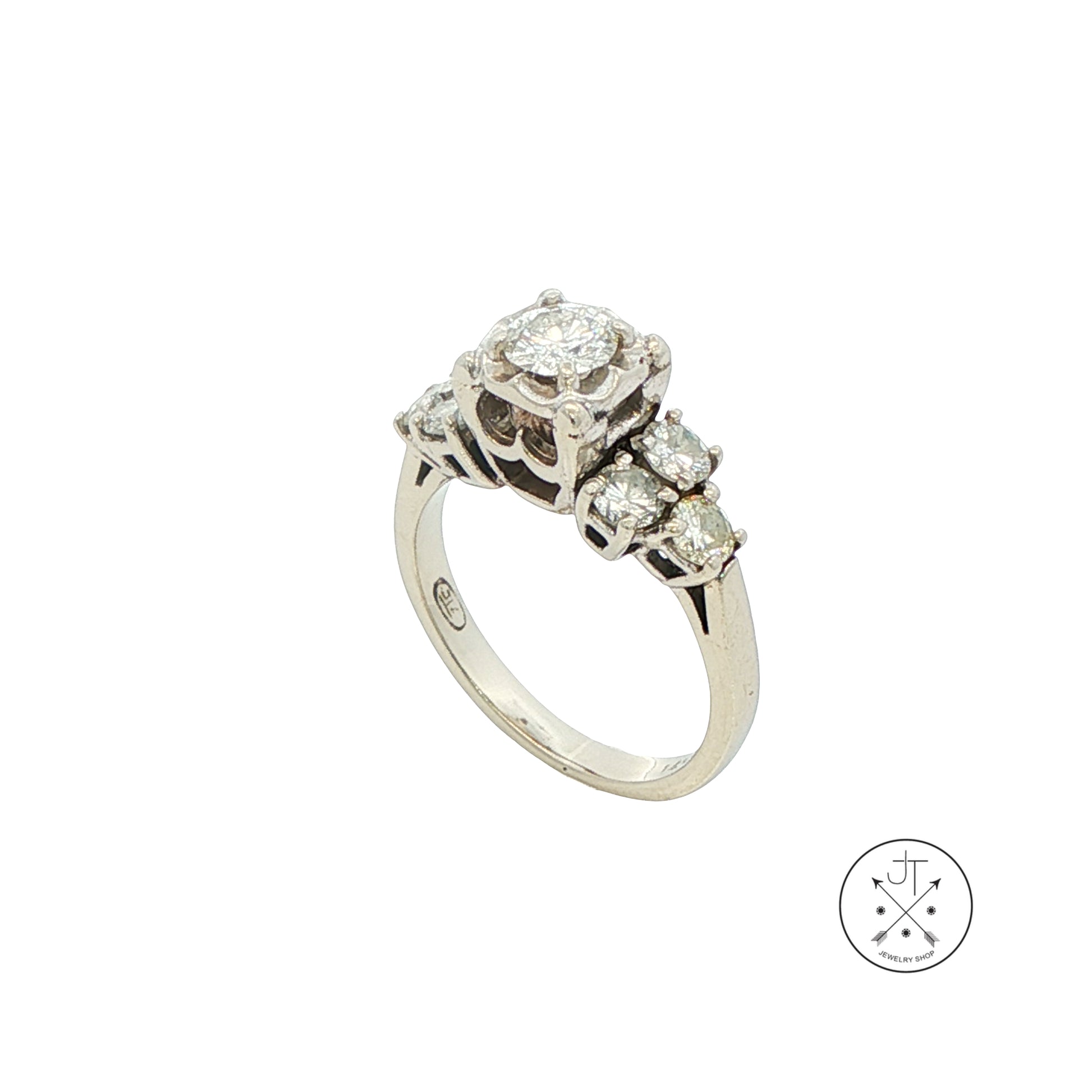 Vintage 14k White Gold Solitaire Ring with Accents 1ctw Natural Diamonds Size 5.75