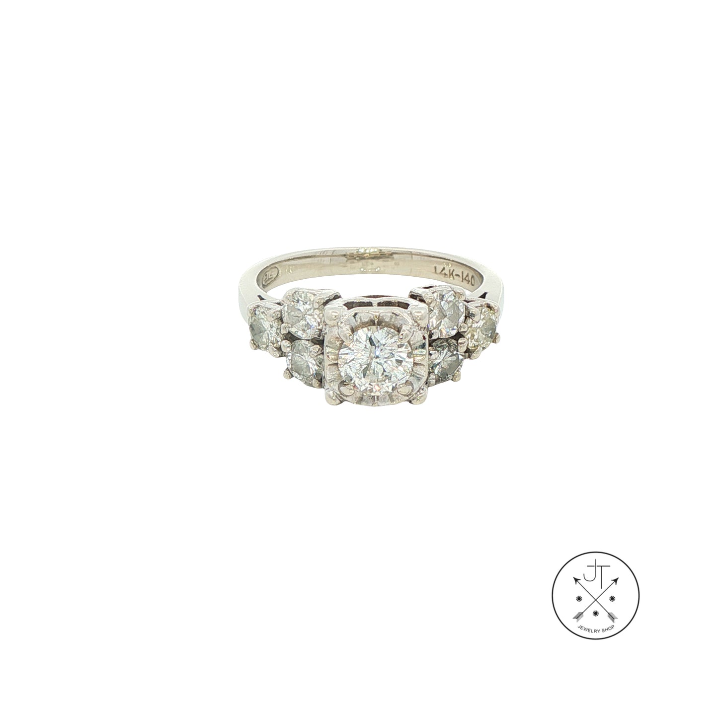 Vintage 14k White Gold Solitaire Ring with Accents 1ctw Natural Diamonds Size 5.75