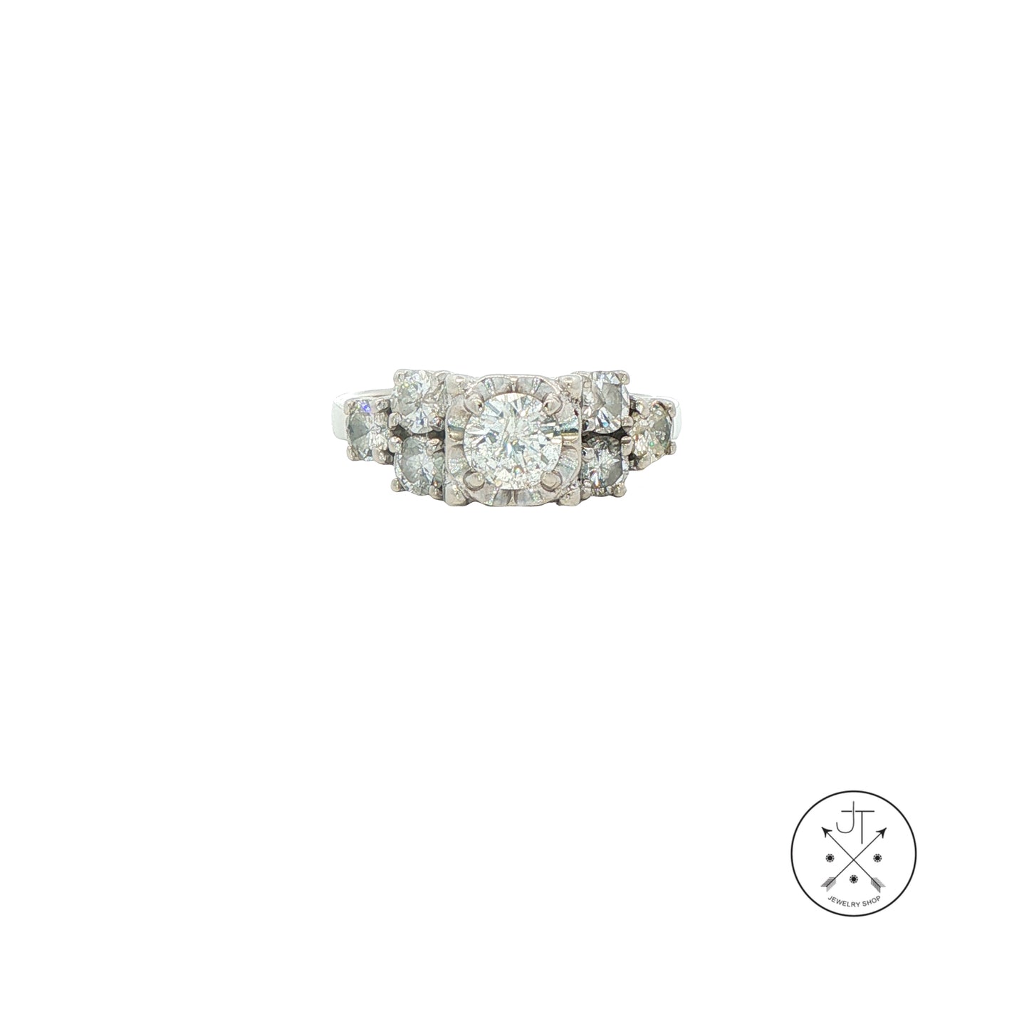 Vintage 14k White Gold Solitaire Ring with Accents 1ctw Natural Diamonds Size 5.75