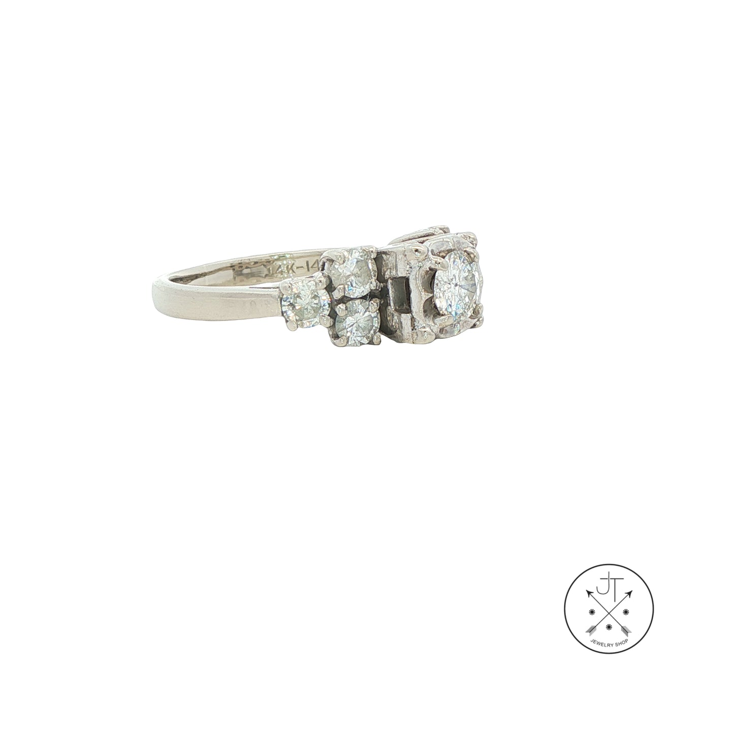 Vintage 14k White Gold Solitaire Ring with Accents 1ctw Natural Diamonds Size 5.75