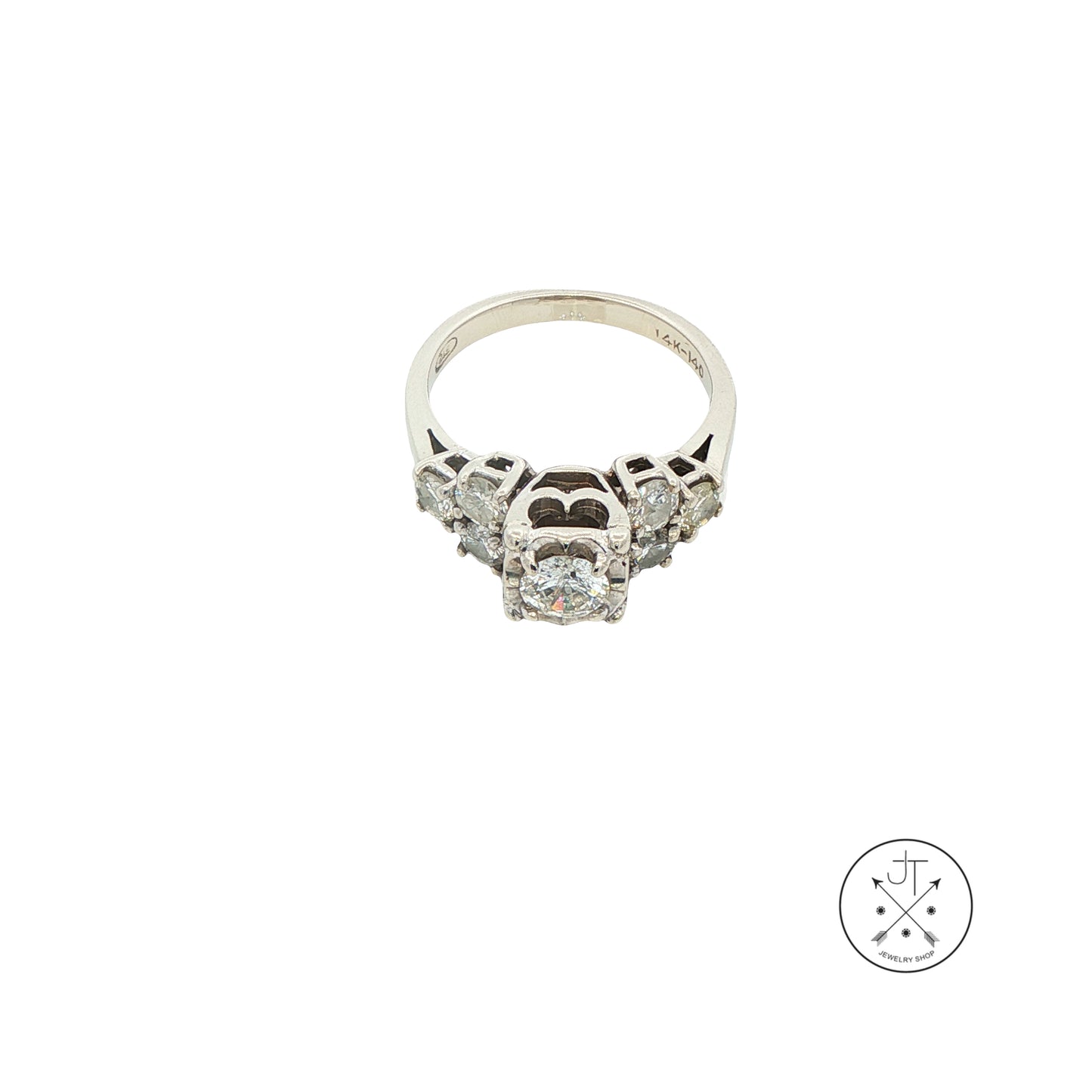 Vintage 14k White Gold Solitaire Ring with Accents 1ctw Natural Diamonds Size 5.75