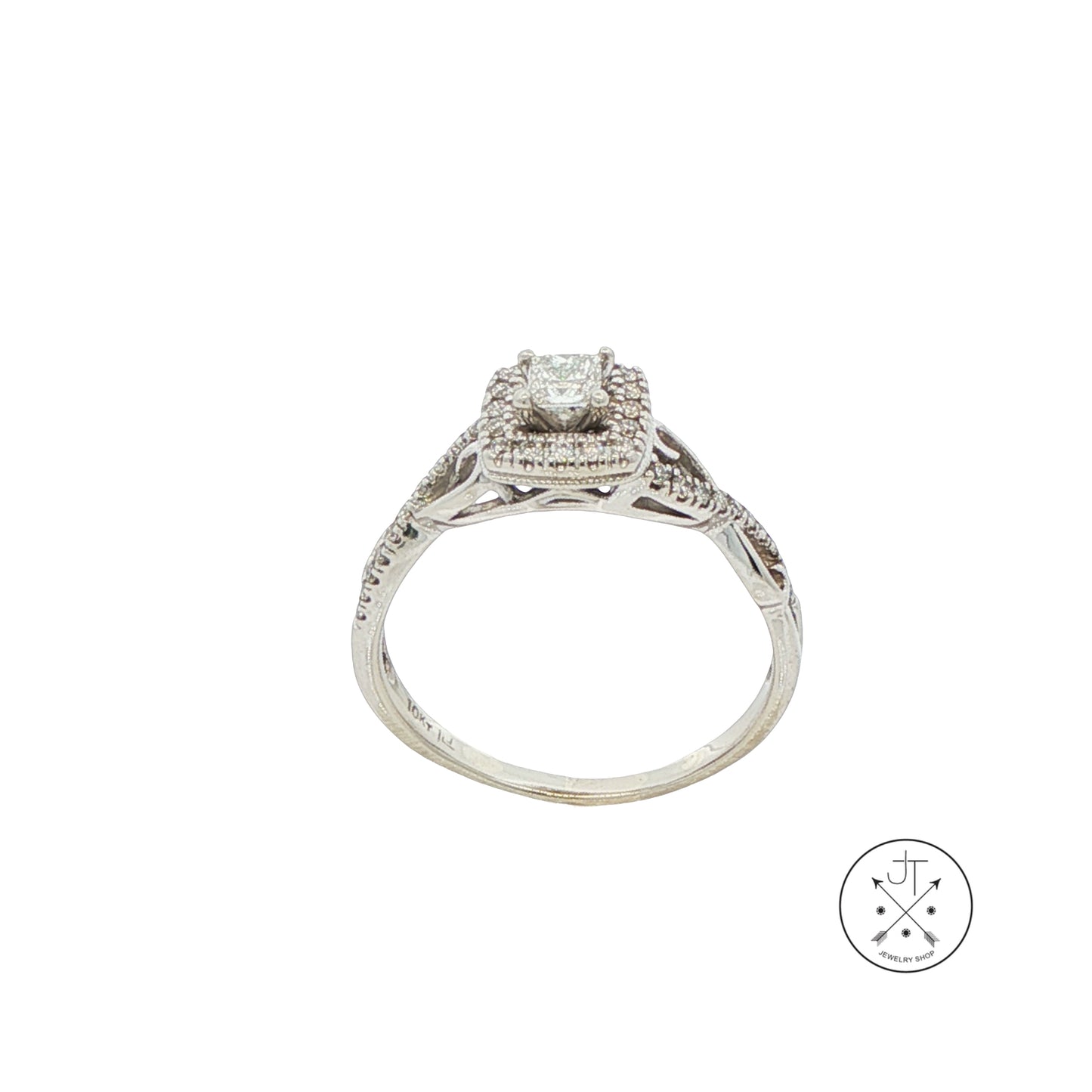10k White Gold Solitaire Ring with Accents .4 ctw Natural Diamonds Size 8 Halo Infinity