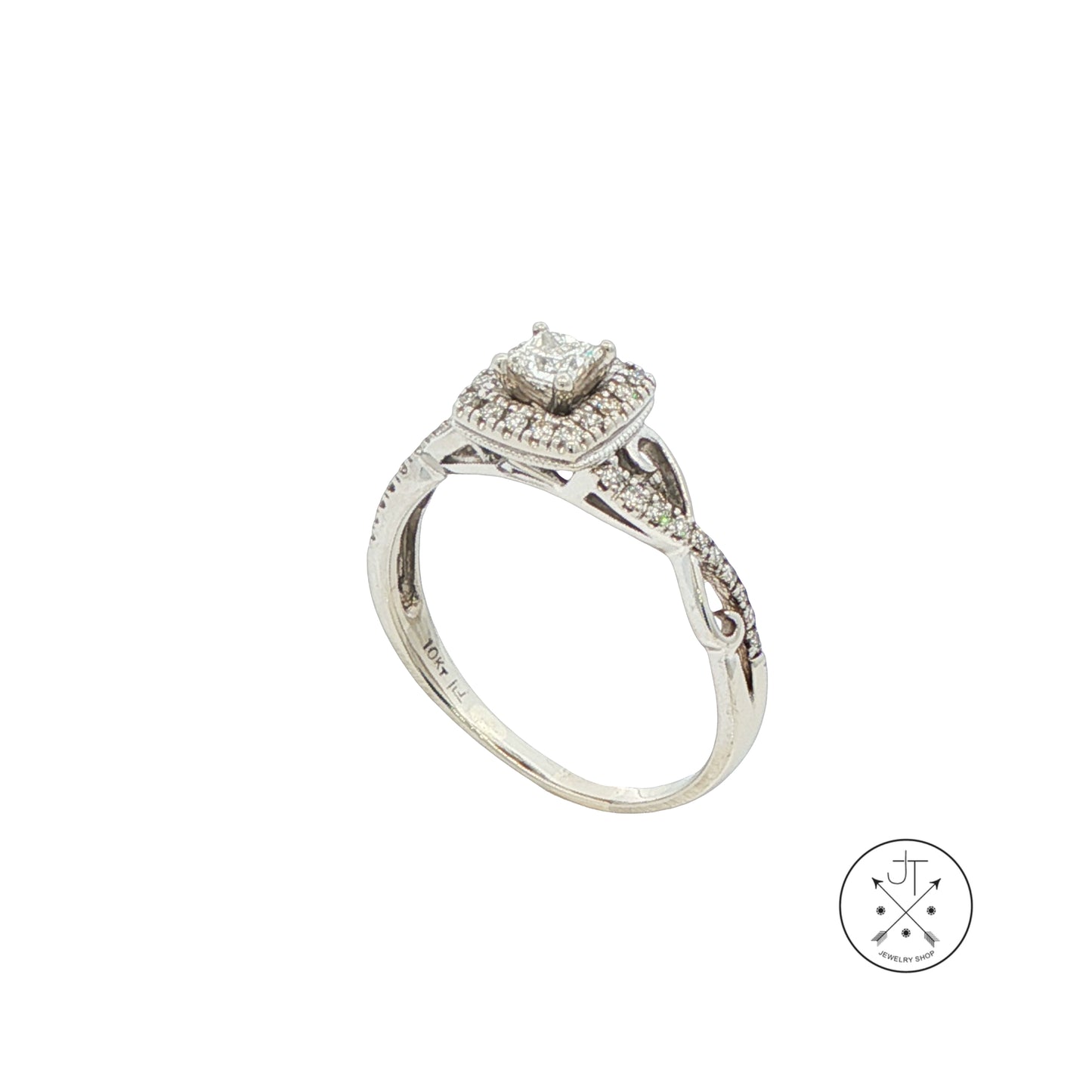 10k White Gold Solitaire Ring with Accents .4 ctw Natural Diamonds Size 8 Halo Infinity