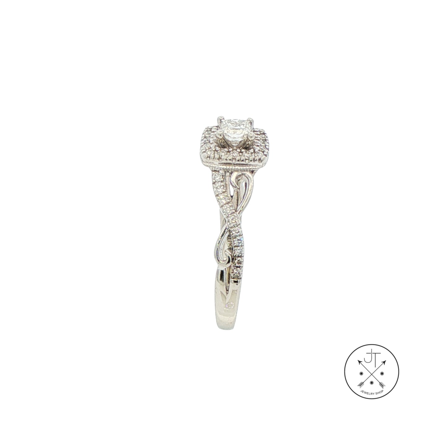 10k White Gold Solitaire Ring with Accents .4 ctw Natural Diamonds Size 8 Halo Infinity