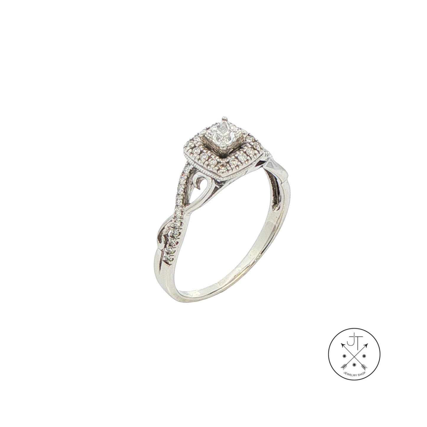10k White Gold Solitaire Ring with Accents .4 ctw Natural Diamonds Size 8 Halo Infinity