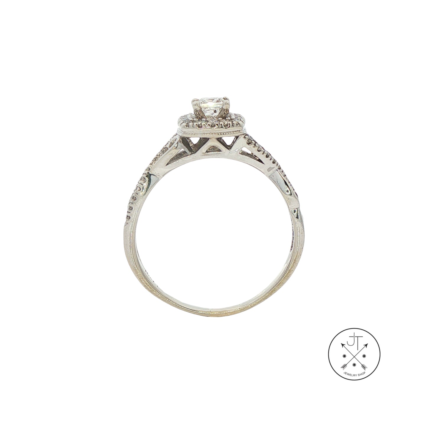 10k White Gold Solitaire Ring with Accents .4 ctw Natural Diamonds Size 8 Halo Infinity