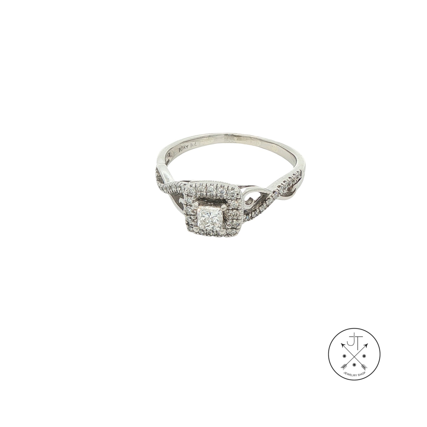 10k White Gold Solitaire Ring with Accents .4 ctw Natural Diamonds Size 8 Halo Infinity