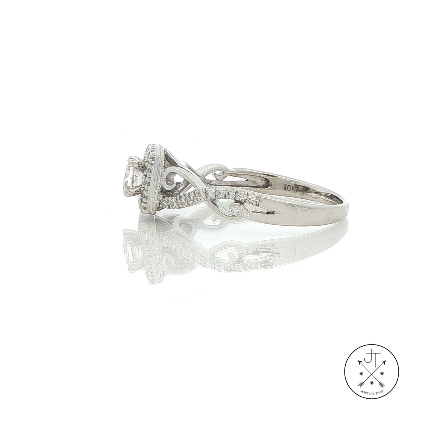 10k White Gold Solitaire Ring with Accents .4 ctw Natural Diamonds Size 8 Halo Infinity
