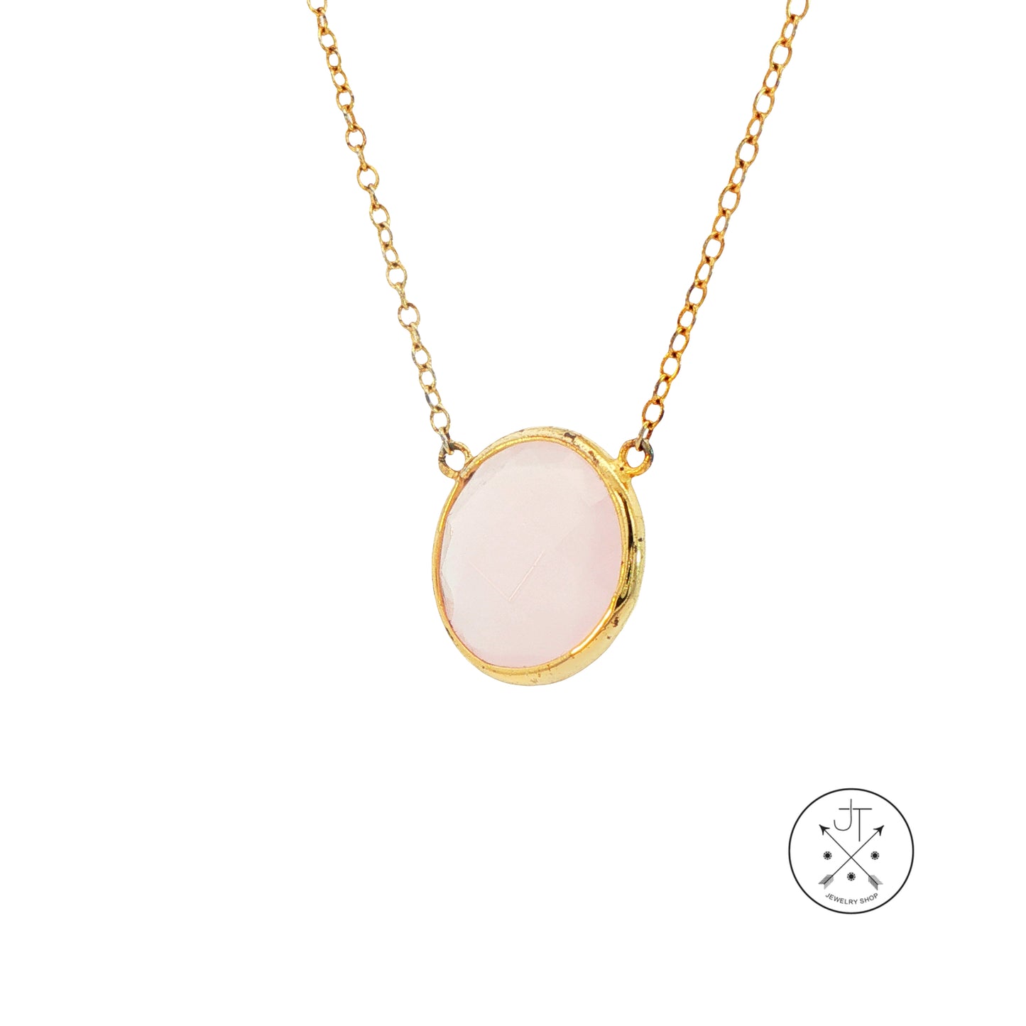 Vintage 18k Yellow Gold Plated Sterling Silver Solitaire Necklace 16 17 18 inch Rose Quartz Adjustable