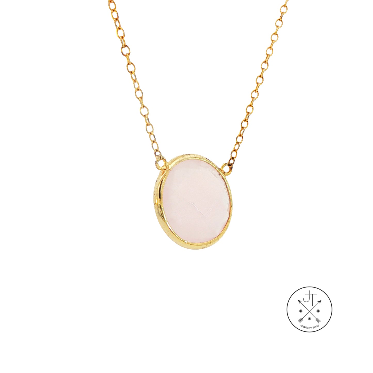 Vintage 18k Yellow Gold Plated Sterling Silver Solitaire Necklace 16 17 18 inch Rose Quartz Adjustable