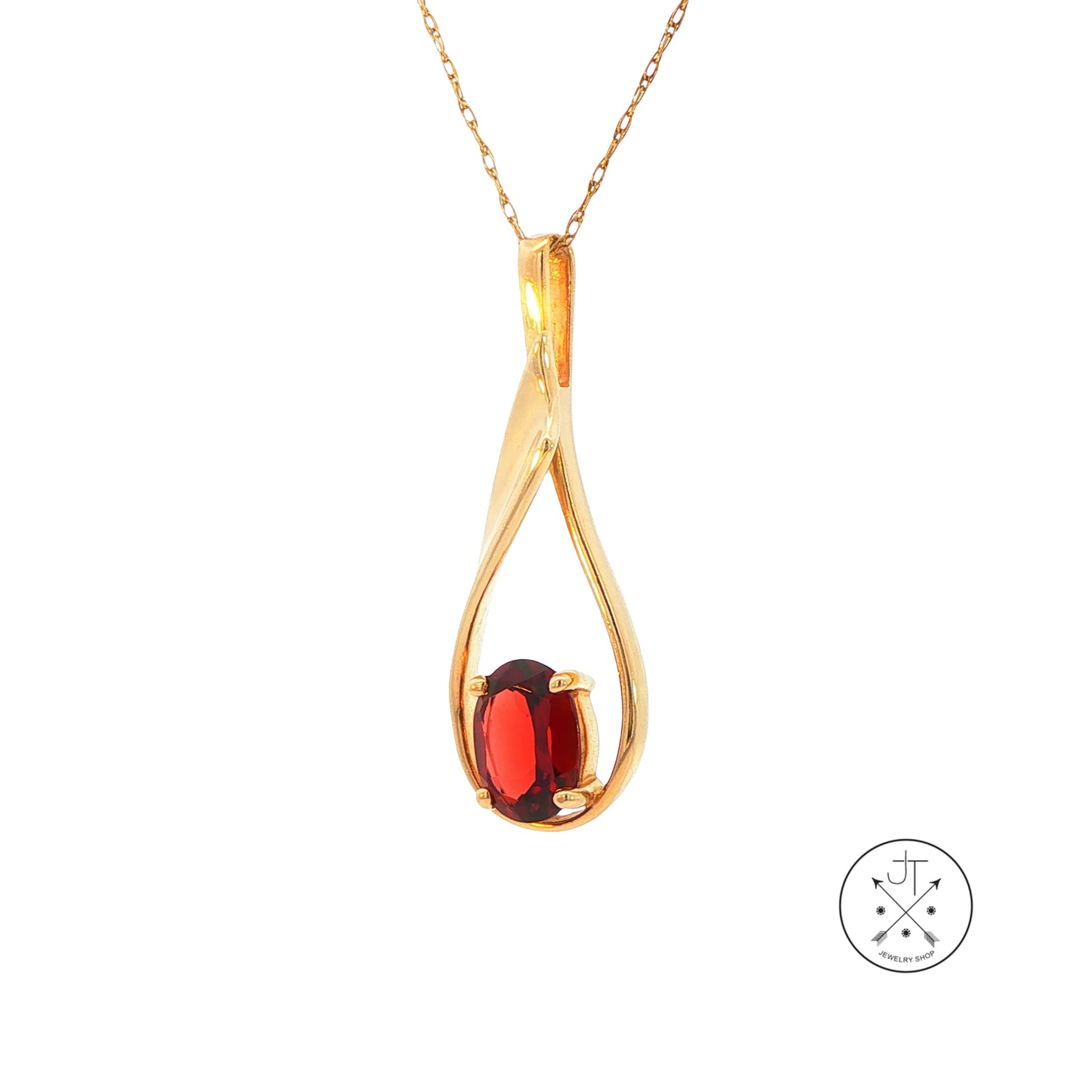 Vintage 14k Yellow Gold Pendant Necklace with Natural Garnet 19 inch