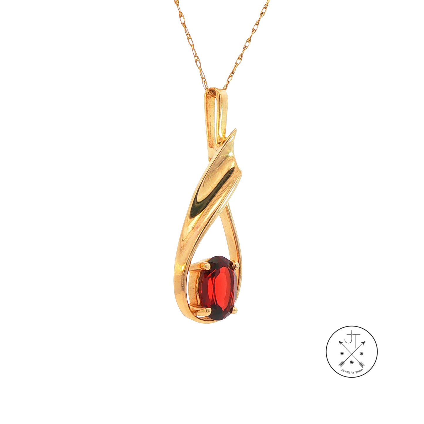 Vintage 14k Yellow Gold Pendant Necklace with Natural Garnet 19 inch