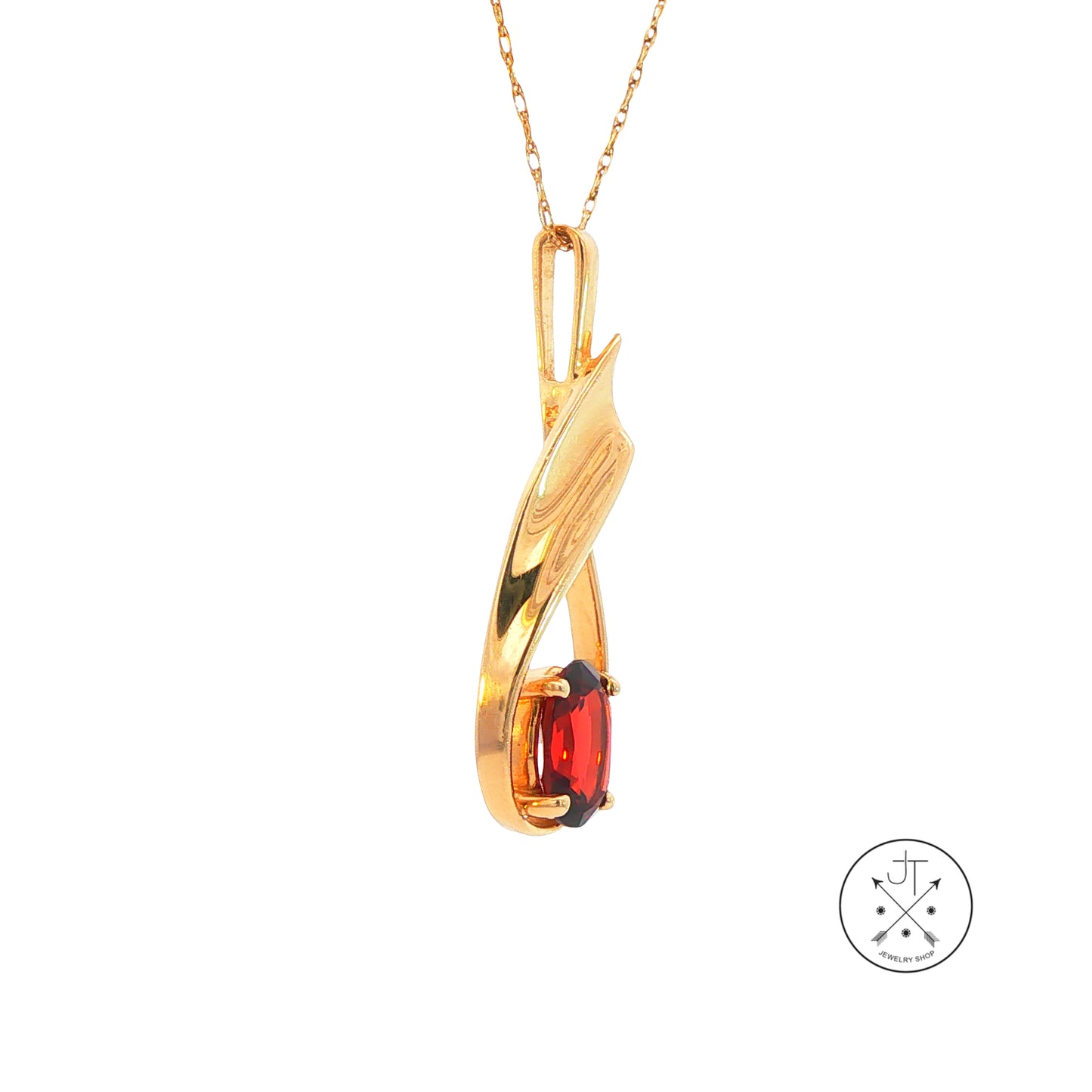Vintage 14k Yellow Gold Pendant Necklace with Natural Garnet 19 inch