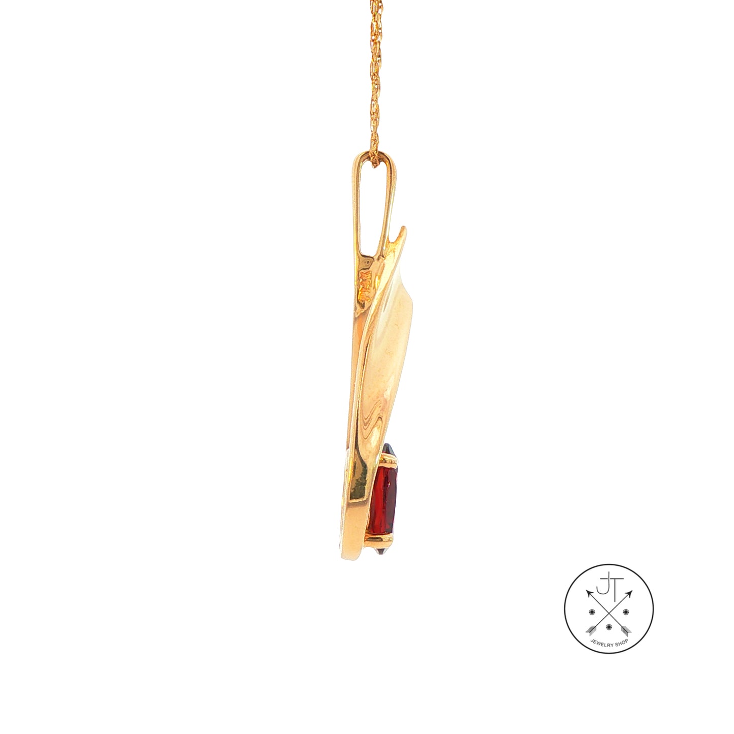 Vintage 14k Yellow Gold Pendant Necklace with Natural Garnet 19 inch