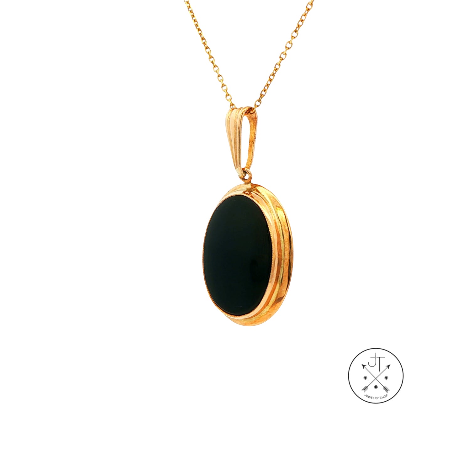 Vintage 10k Yellow Gold Onyx Pendant on 14k 18 in Necklace Chain
