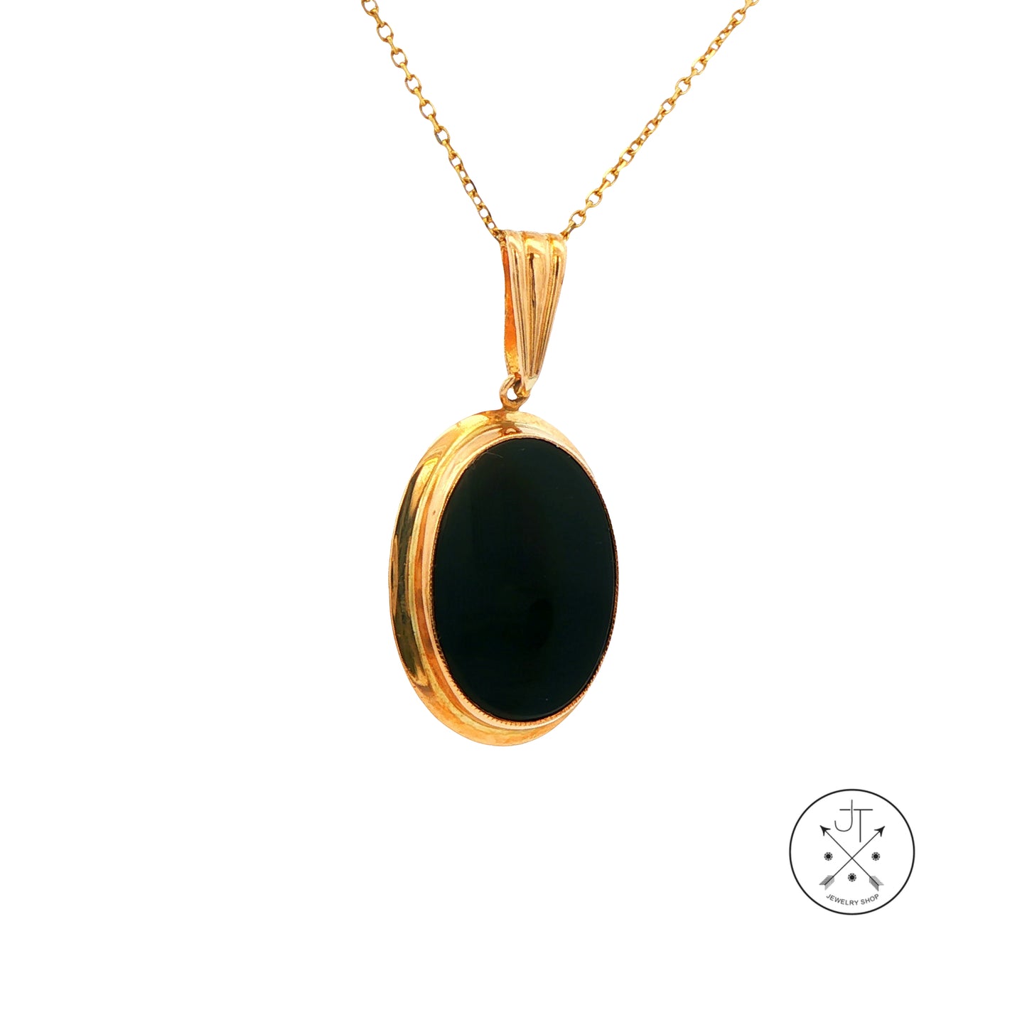 Vintage 10k Yellow Gold Onyx Pendant on 14k 18 in Necklace Chain
