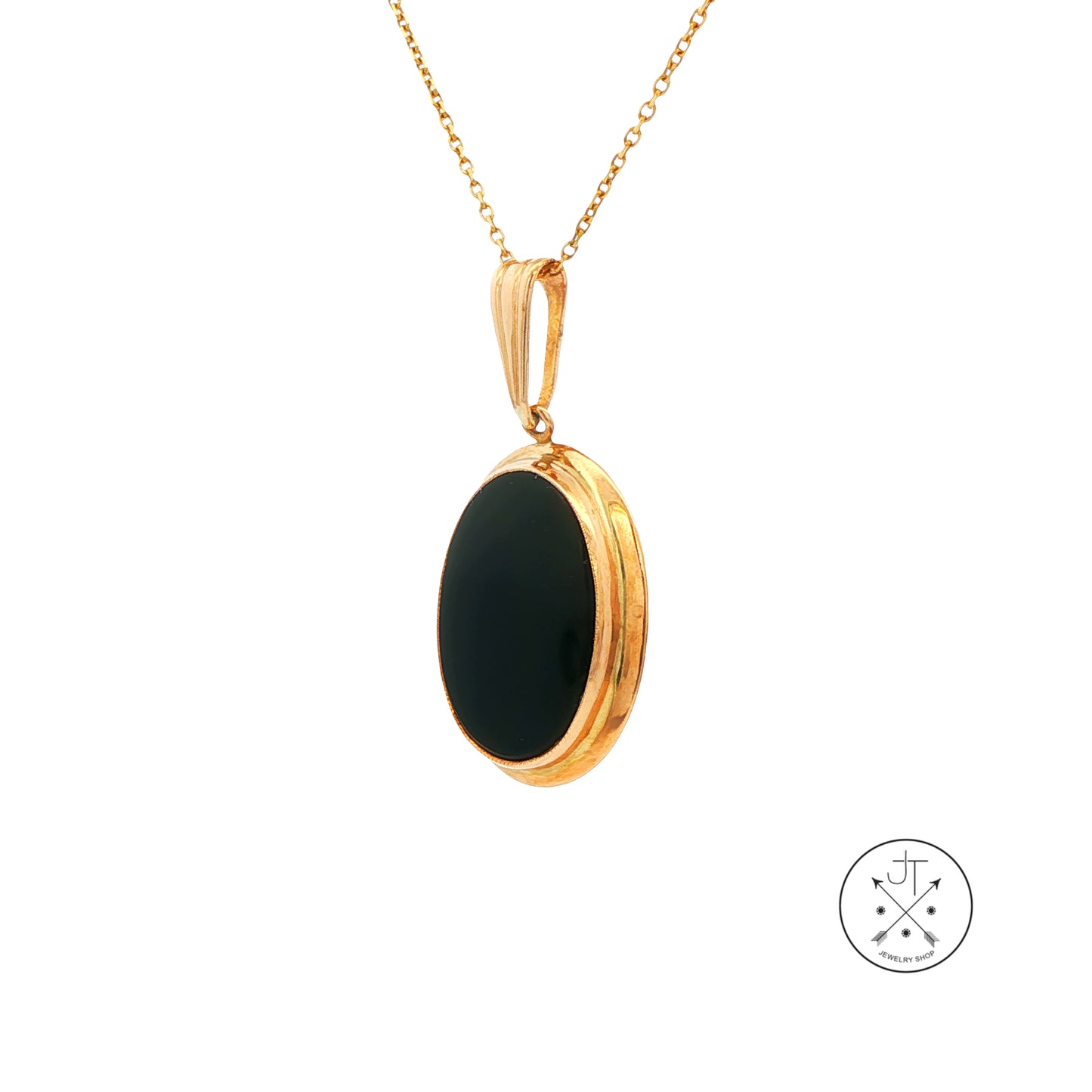 Vintage 10k Yellow Gold Onyx Pendant on 14k 18 in Necklace Chain