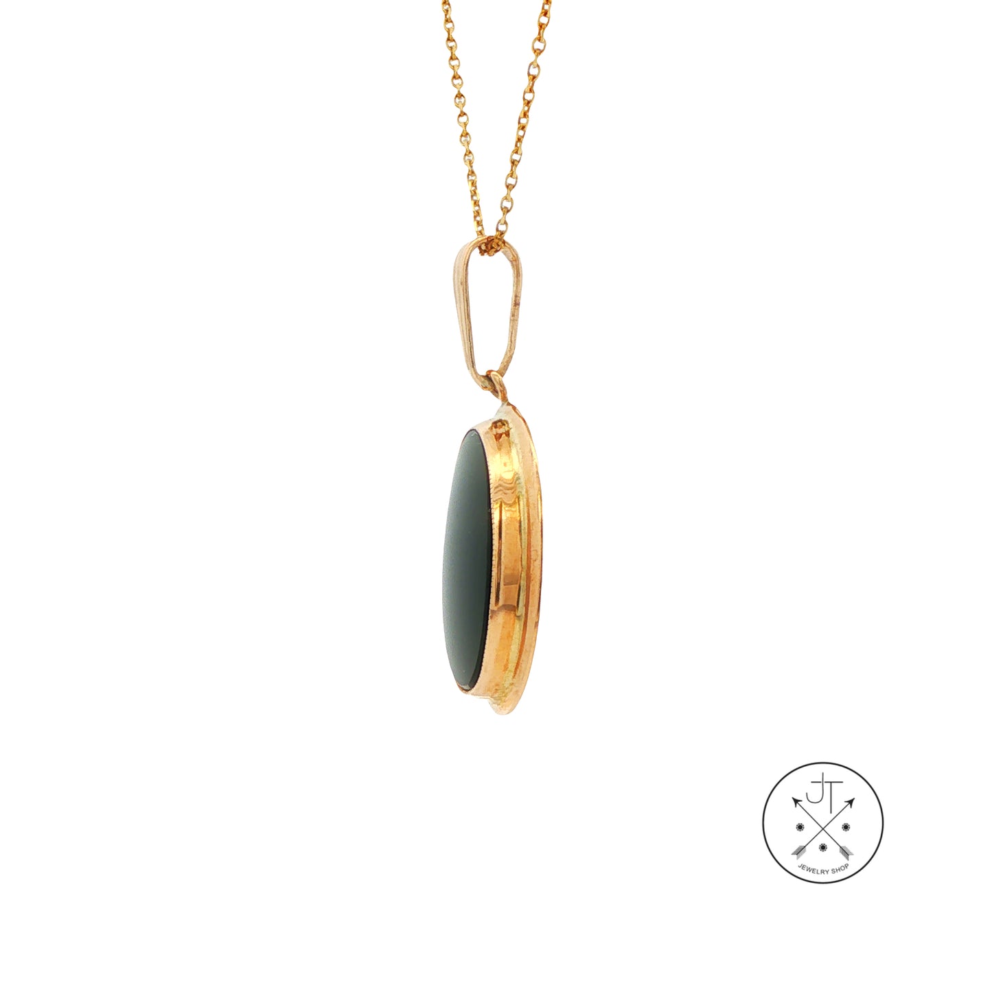 Vintage 10k Yellow Gold Onyx Pendant on 14k 18 in Necklace Chain