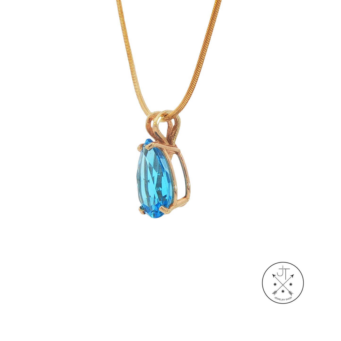 Vintage 14k Yellow Gold Pendant Necklace with Natural Topaz 20 inch Snake Chain