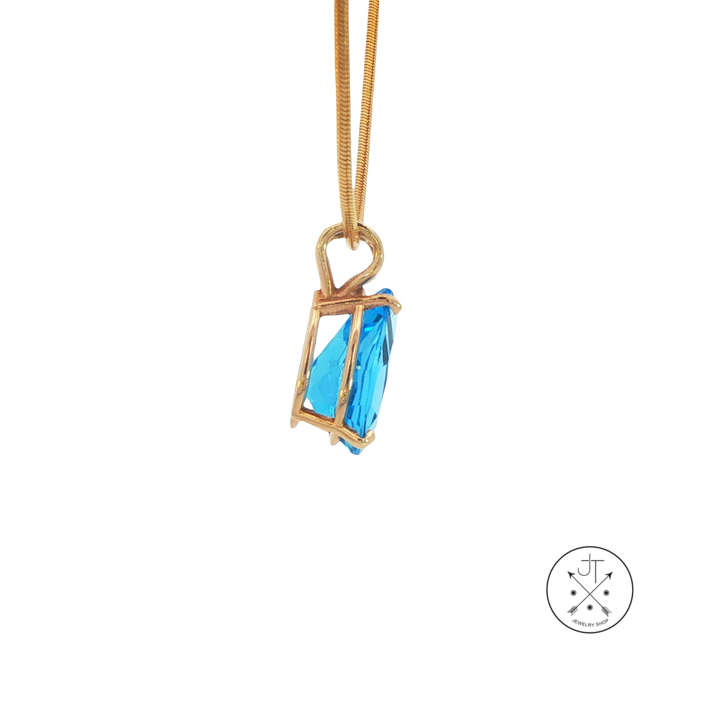 Vintage 14k Yellow Gold Pendant Necklace with Natural Topaz 20 inch Snake Chain