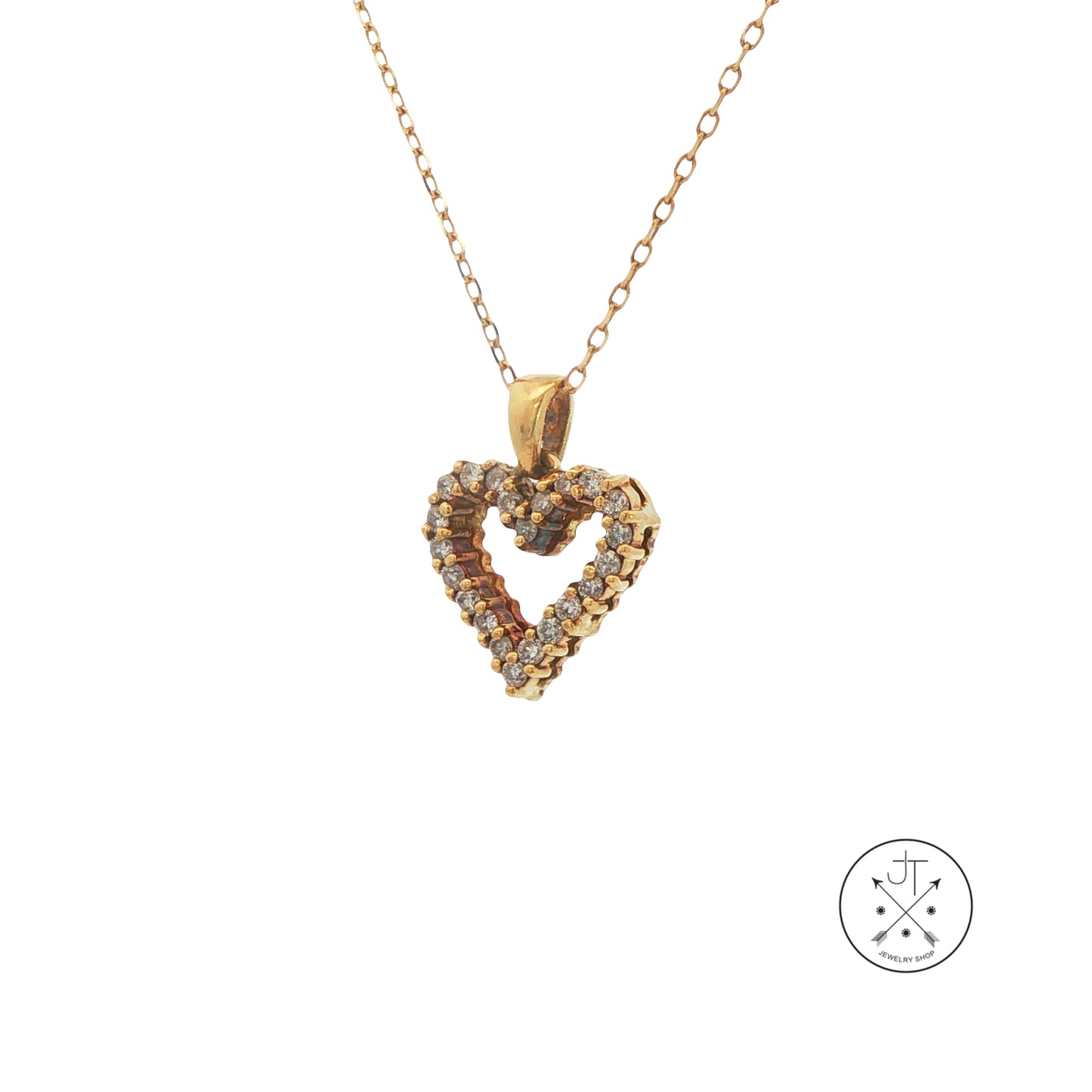 Vintage 18k Yellow Gold Diamond Heart Pendant on 10k 18 in Necklace Chain