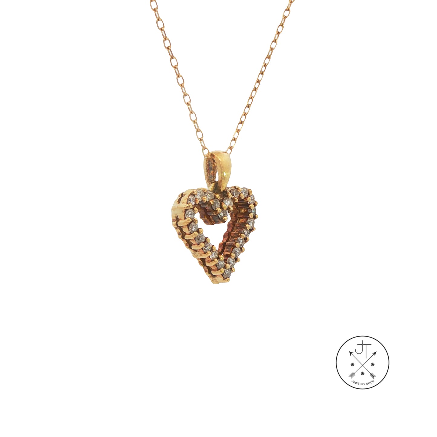 Vintage 18k Yellow Gold Diamond Heart Pendant on 10k 18 in Necklace Chain