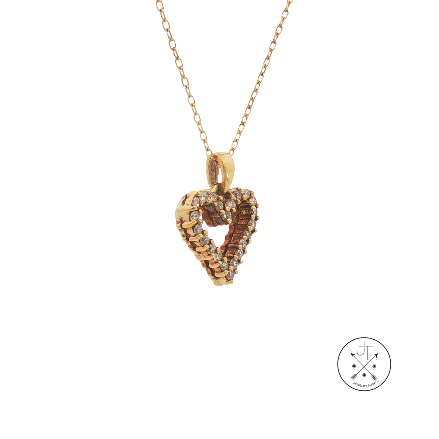 Vintage 18k Yellow Gold Diamond Heart Pendant on 10k 18 in Necklace Chain